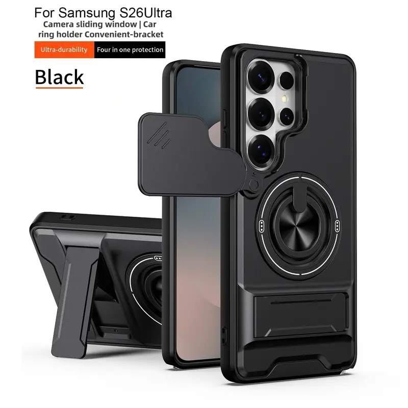 Rotating Ring Phone Case, Compatible with Samsung 25/24/23/22/21 Ultra, High-End Design, Practical Stand Case, TPU+PC Armor Shell, with Camera Protector, Unisex, Military-Grade Protective Case