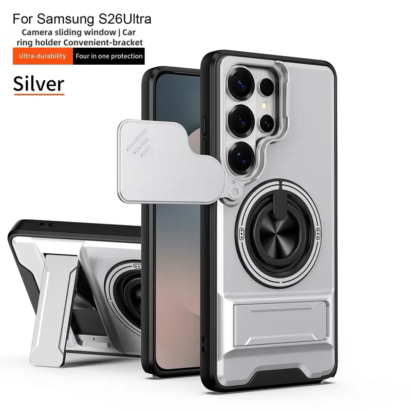 Rotating Ring Phone Case, Compatible with Samsung 25/24/23/22/21 Ultra, High-End Design, Practical Stand Case, TPU+PC Armor Shell, with Camera Protector, Unisex, Military-Grade Protective Case